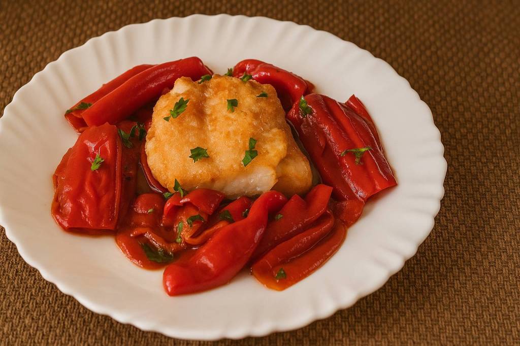 Florina Salted Cod with Peppers and Tomato – Traditional Greek Recipe from&nbsp;Macedonia