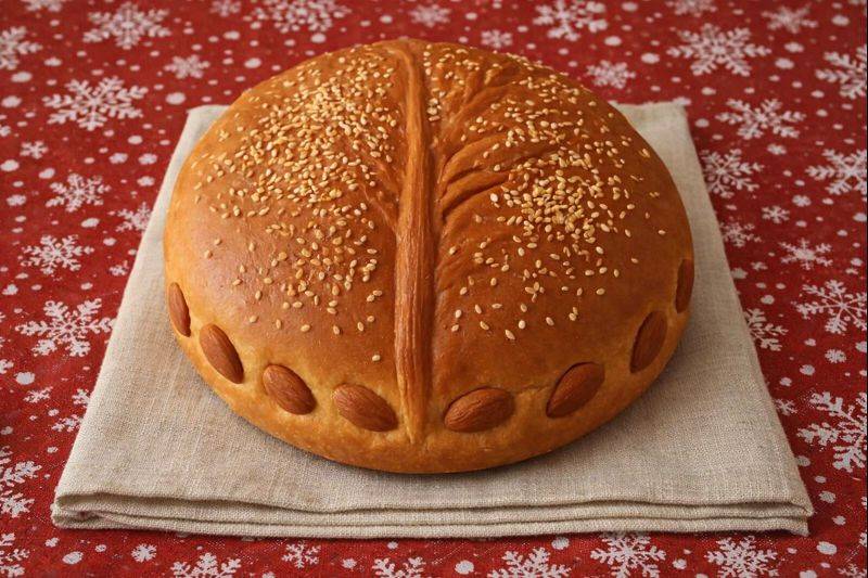 Macedonian Christopsomo – Traditional Christmas Bread with Wheat Motif &&nbsp;Almonds