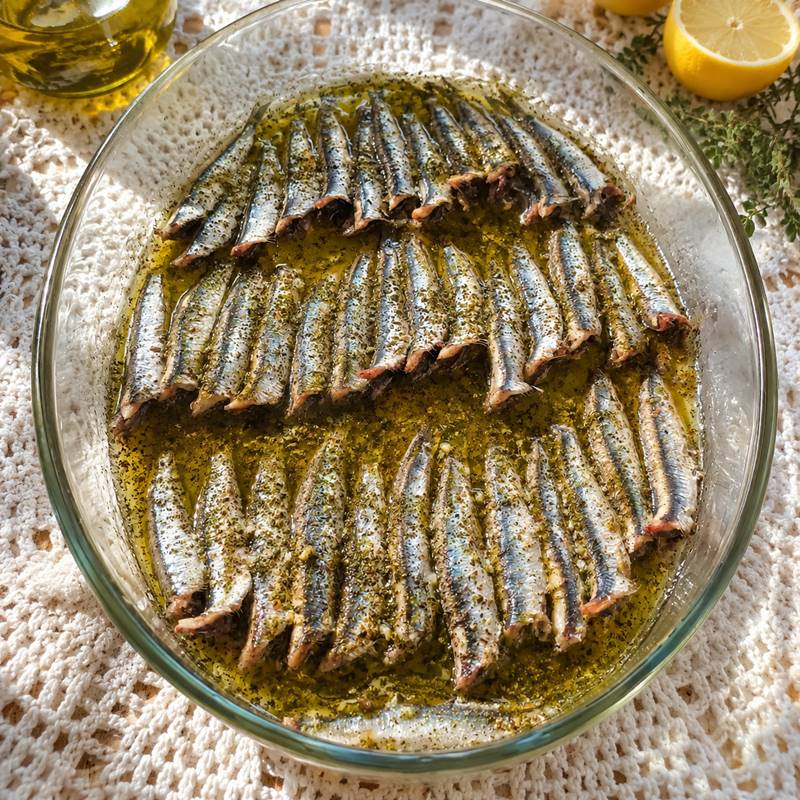 Greek Fresh Anchovies with Olive Oil and Oregano (Gavros Ladorigani): Traditional Greek Recipe with Lemon and&nbsp;Herbs