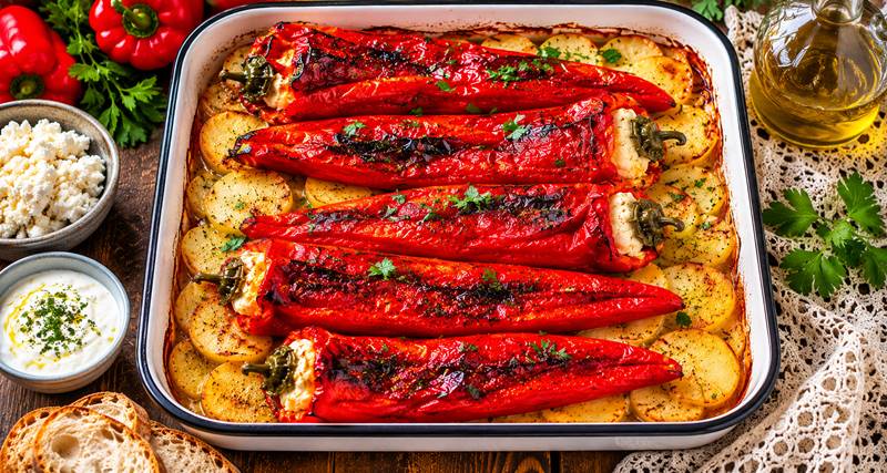 Stuffed Peppers with Cheese – Traditional Macedonian Oven-Baked&nbsp;Recipe